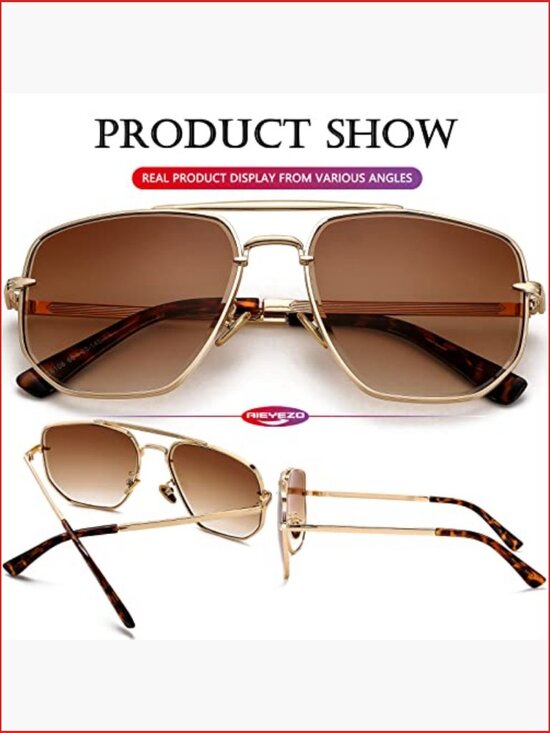 Oversized Square Aviator Sunglasses with UV400 Protection Diamond Cutting Lens main image 4